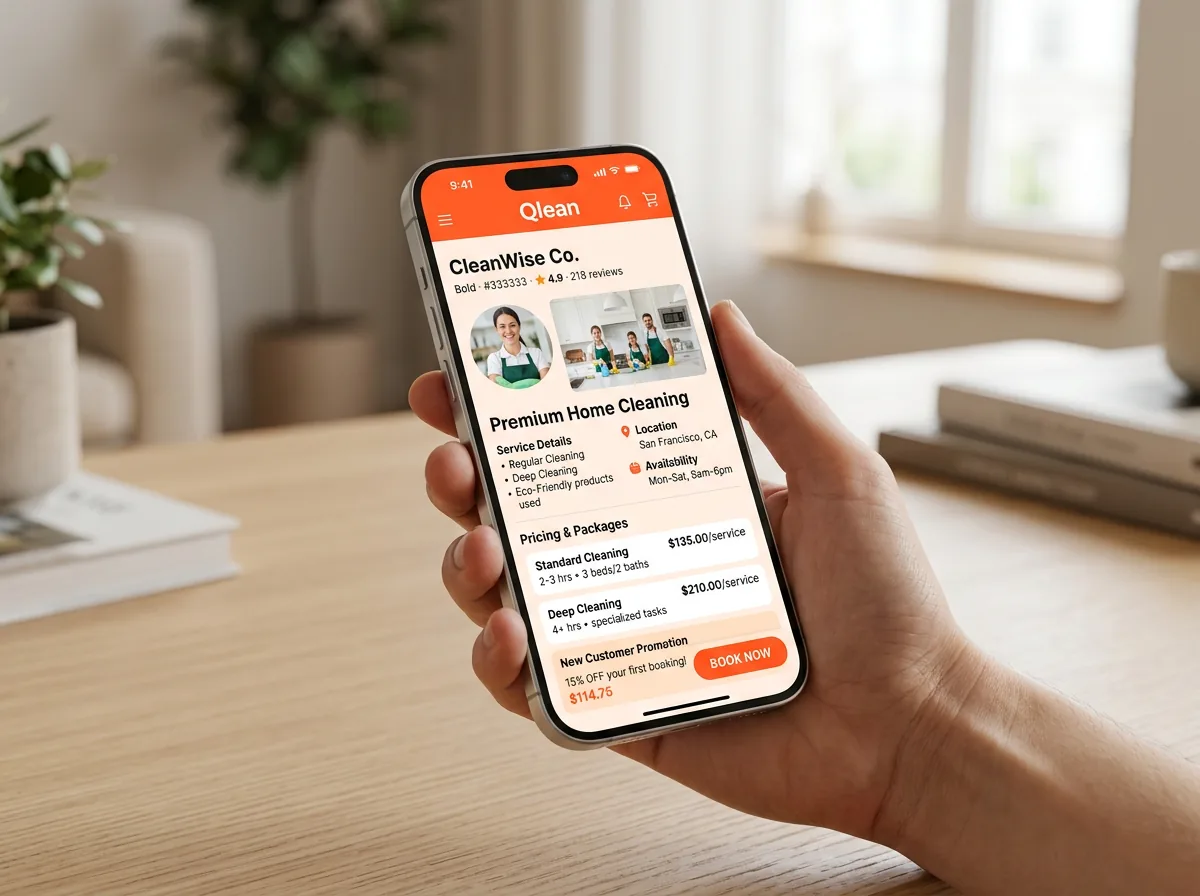 Creating a marketplace listing in the Qlean cleaner app