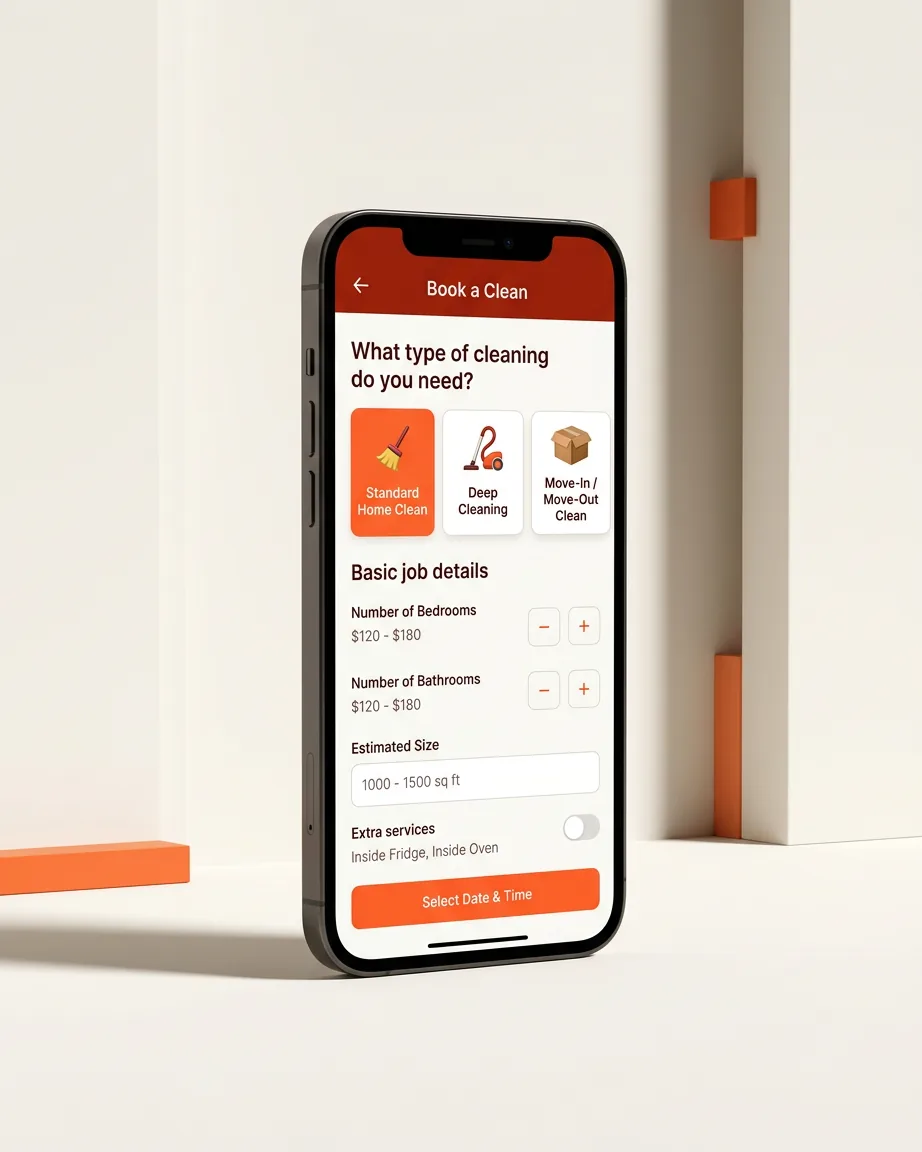 The Qlean booking screen on a phone